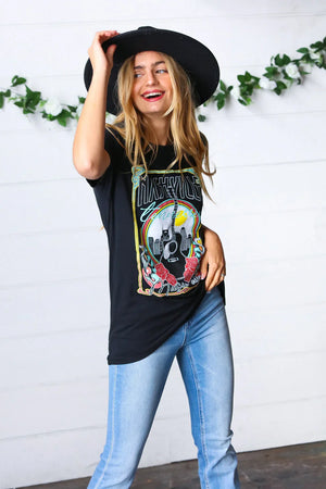 Black Cotton Nashville Graphic Knit Tee - Coeur de la Mode