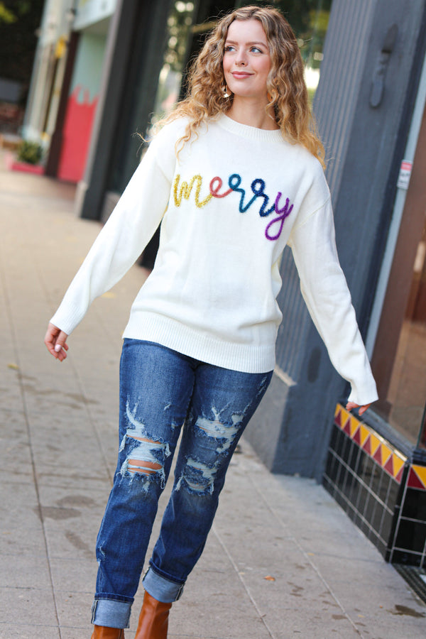 More the Merrier White Pop Up Lurex Sweater - Coeur de la Mode