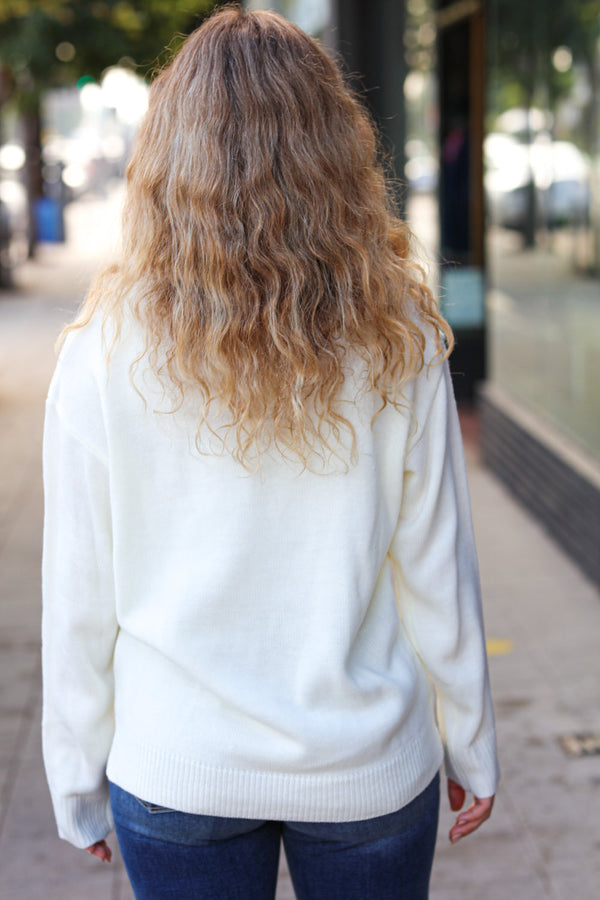 More the Merrier White Pop Up Lurex Sweater - Coeur de la Mode