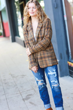 Make It Happen Spice Plaid Tailored Collar Lapel Blazer - Coeur de la Mode