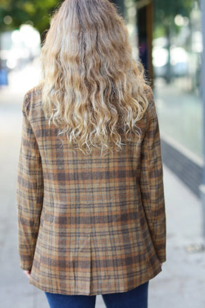 Make It Happen Spice Plaid Tailored Collar Lapel Blazer - Coeur de la Mode