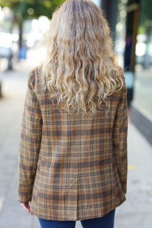 Make It Happen Spice Plaid Tailored Collar Lapel Blazer - Coeur de la Mode