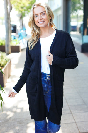 Everyday Black Striped Knit Open Cardigan - Coeur de la Mode