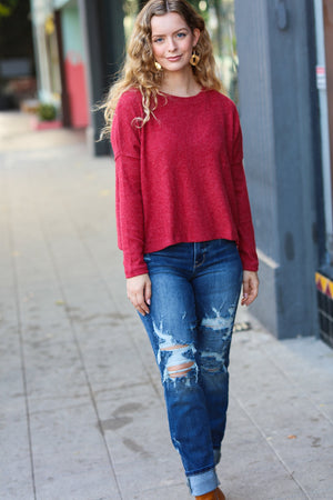 Stay Awhile Red Ribbed Dolman Cropped Sweater - Coeur de la Mode