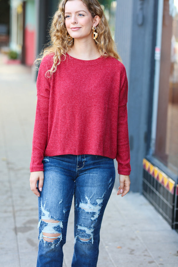 Stay Awhile Red Ribbed Dolman Cropped Sweater - Coeur de la Mode