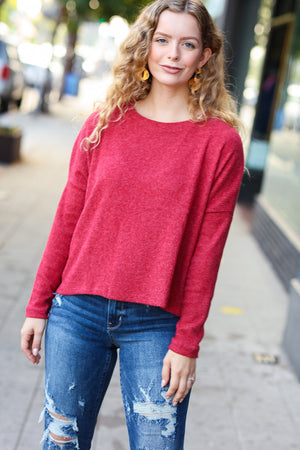 Stay Awhile Red Ribbed Dolman Cropped Sweater - Coeur de la Mode