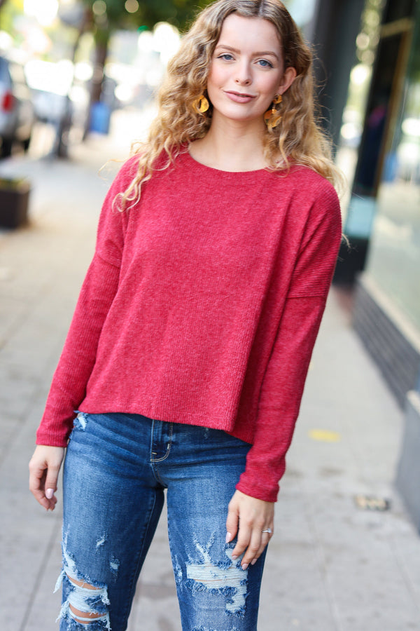 Stay Awhile Red Ribbed Dolman Cropped Sweater - Coeur de la Mode