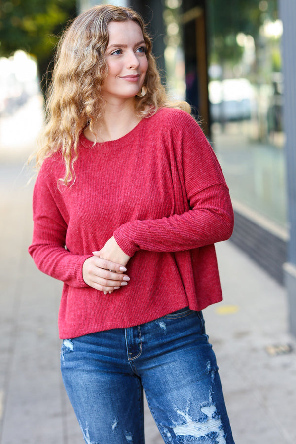 Stay Awhile Red Ribbed Dolman Cropped Sweater - Coeur de la Mode