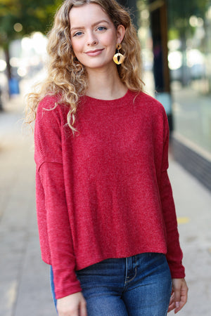 Stay Awhile Red Ribbed Dolman Cropped Sweater - Coeur de la Mode