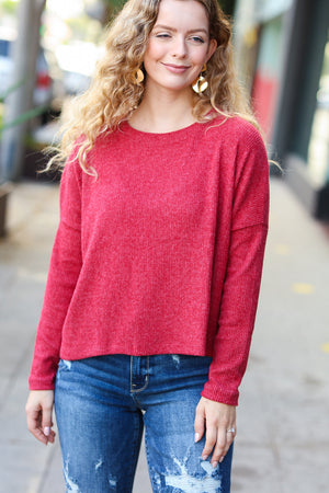 Stay Awhile Red Ribbed Dolman Cropped Sweater - Coeur de la Mode