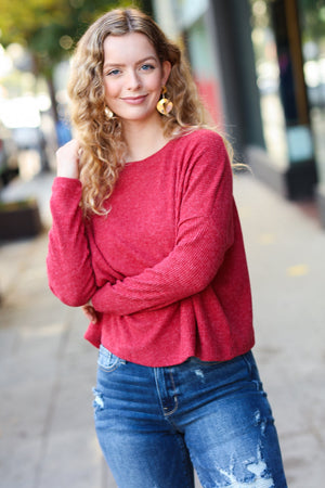 Stay Awhile Red Ribbed Dolman Cropped Sweater - Coeur de la Mode