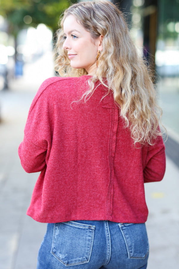 Stay Awhile Red Ribbed Dolman Cropped Sweater - Coeur de la Mode