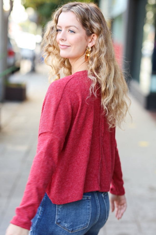 Stay Awhile Red Ribbed Dolman Cropped Sweater - Coeur de la Mode
