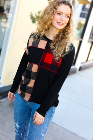 Run With It Red & Fawn Plaid Color block Outseam Top - Coeur de la Mode