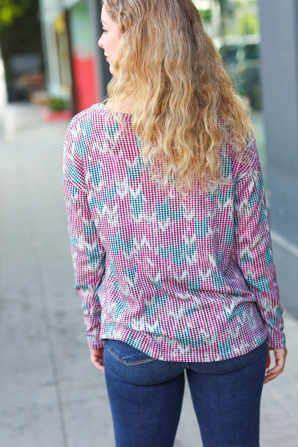 Magenta & Teal Vintage Two Tone Knit Top - Coeur de la Mode
