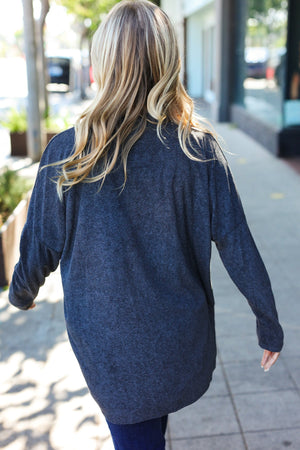 Casual Chic Solid Grey Choker Long Sleeve Hacci Pullover - Coeur de la Mode