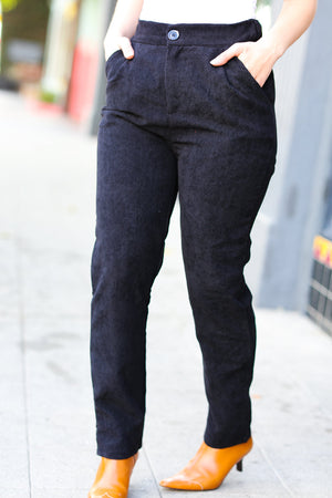 Going Your Way Black Corduroy High Rise Tapered Leg Pants - Coeur de la Mode