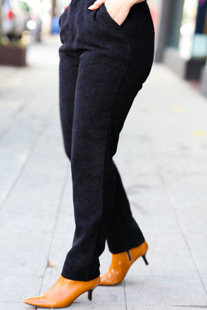 Going Your Way Black Corduroy High Rise Tapered Leg Pants - Coeur de la Mode