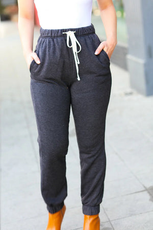 Feeling Cozy Ash Black Acid Wash Fleece Sweatpants - Coeur de la Mode