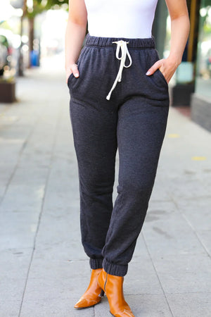 Feeling Cozy Ash Black Acid Wash Fleece Sweatpants - Coeur de la Mode