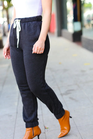 Feeling Cozy Ash Black Acid Wash Fleece Sweatpants - Coeur de la Mode