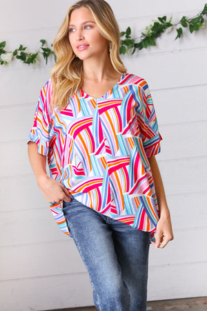 Blue & Fuchsia Geometric Print Woven Top - Coeur de la Mode