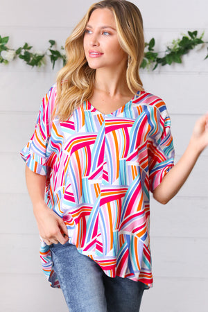 Blue & Fuchsia Geometric Print Woven Top - Coeur de la Mode