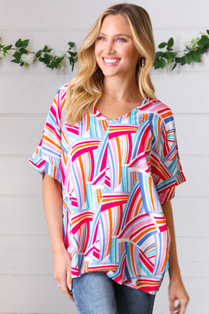 Blue & Fuchsia Geometric Print Woven Top - Coeur de la Mode