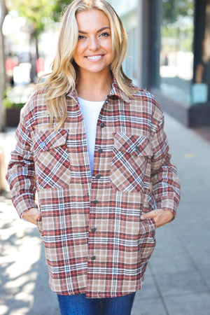 Be You Best Taupe Plaid Quilt Lined Button Down Shacket - Coeur de la Mode