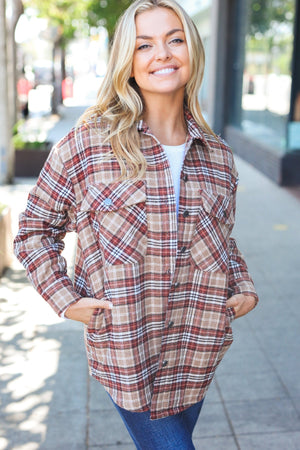 Be You Best Taupe Plaid Quilt Lined Button Down Shacket - Coeur de la Mode
