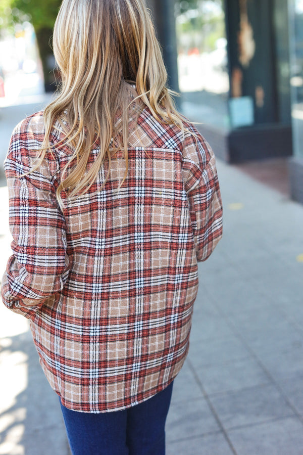Be You Best Taupe Plaid Quilt Lined Button Down Shacket - Coeur de la Mode