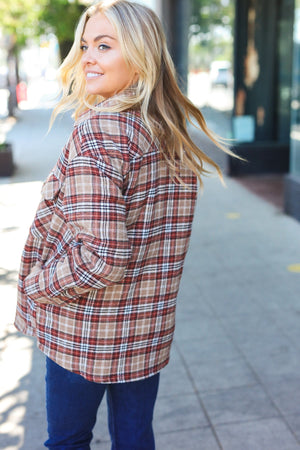 Be You Best Taupe Plaid Quilt Lined Button Down Shacket - Coeur de la Mode