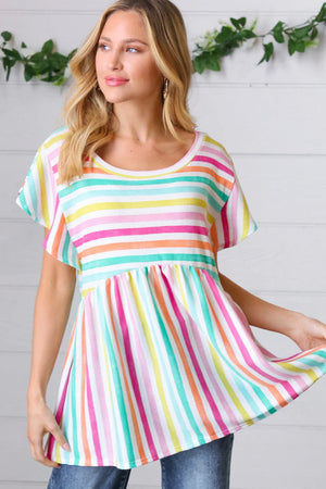 Lavender Rainbow Stripe Babydoll To - Coeur de la Mode