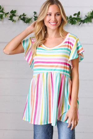 Lavender Rainbow Stripe Babydoll To - Coeur de la Mode