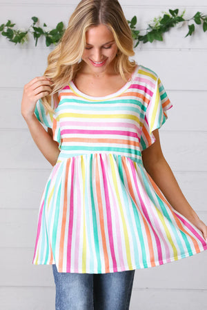 Lavender Rainbow Stripe Babydoll To - Coeur de la Mode