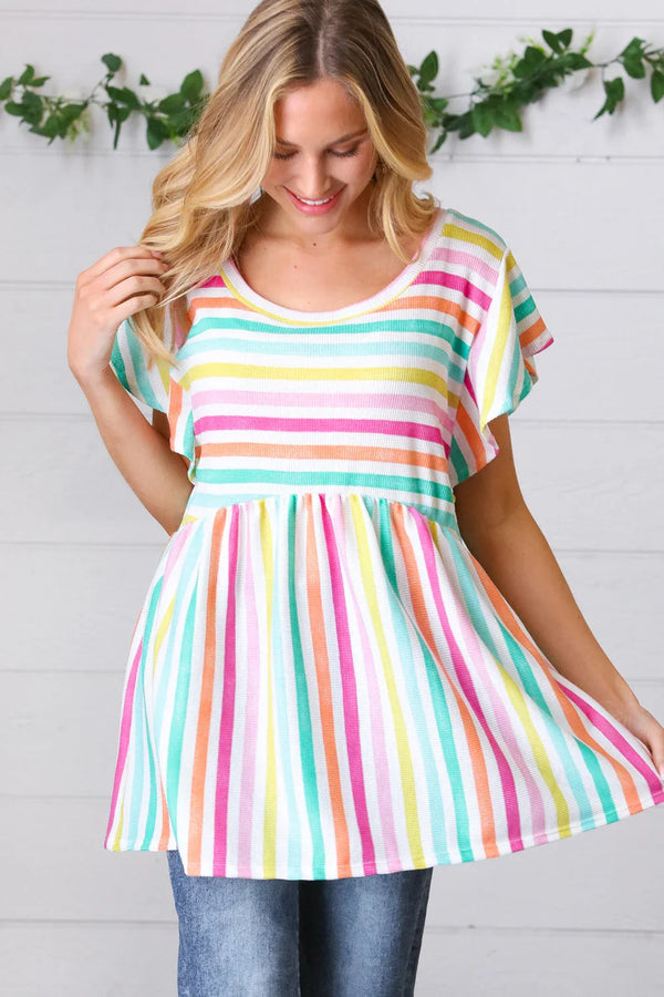 Lavender Rainbow Stripe Babydoll To - Coeur de la Mode