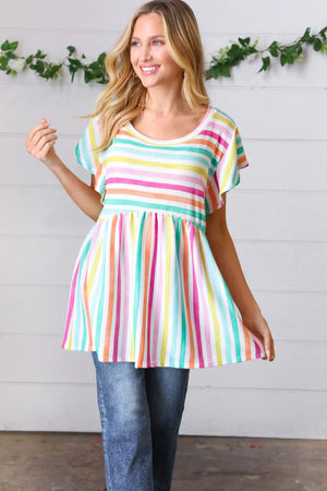 Lavender Rainbow Stripe Babydoll To - Coeur de la Mode
