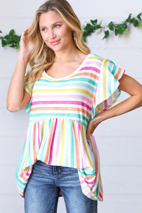 Lavender Rainbow Stripe Babydoll To - Coeur de la Mode