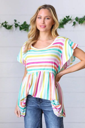Lavender Rainbow Stripe Babydoll To - Coeur de la Mode