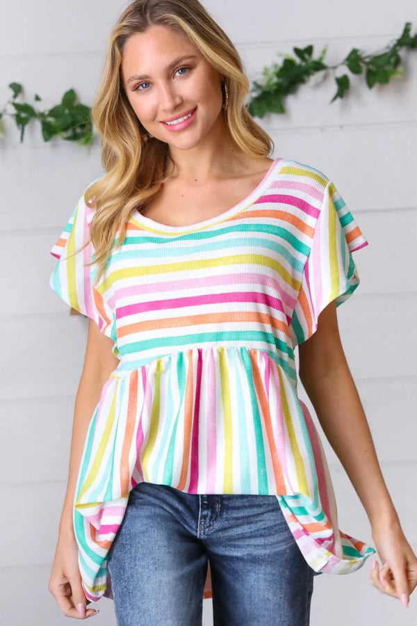 Lavender Rainbow Stripe Babydoll To - Coeur de la Mode