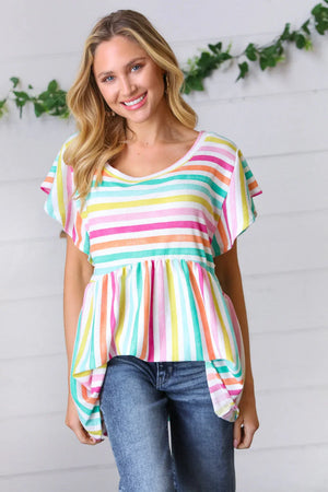 Lavender Rainbow Stripe Babydoll To - Coeur de la Mode