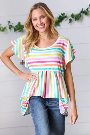 Lavender Rainbow Stripe Babydoll To - Coeur de la Mode