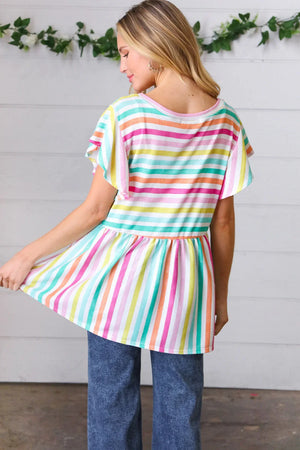 Lavender Rainbow Stripe Babydoll To - Coeur de la Mode