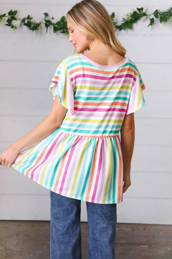 Lavender Rainbow Stripe Babydoll To - Coeur de la Mode