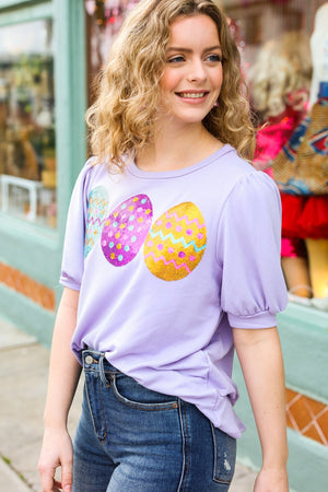 Turn Heads Lilac Sequin Easter Egg Terry Top - Coeur de la Mode