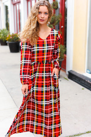 Adorable In Red Plaid Ruffle Detail Fit & Flare Midi Dress - Coeur de la Mode
