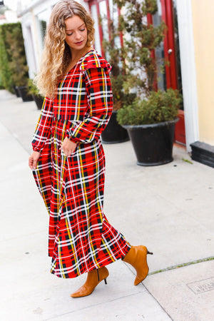 Adorable In Red Plaid Ruffle Detail Fit & Flare Midi Dress - Coeur de la Mode