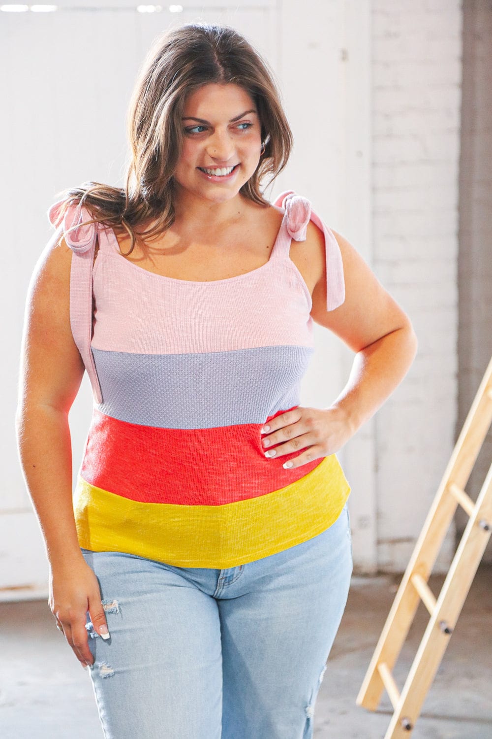 Pink/Lavender Waffle Thermal Color Block Slim Fit Top - Coeur de la Mode
