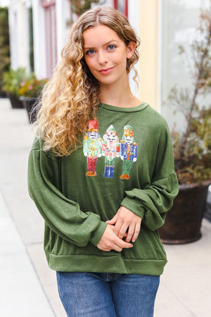 Be Merry Forest Green Nutcracker Sequin Hacci Top - Coeur de la Mode