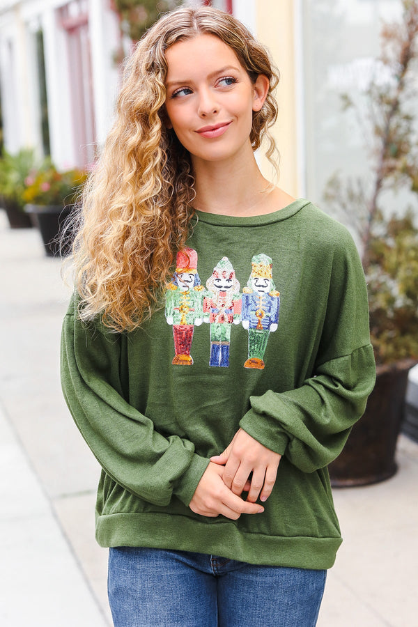 Be Merry Forest Green Nutcracker Sequin Hacci Top - Coeur de la Mode